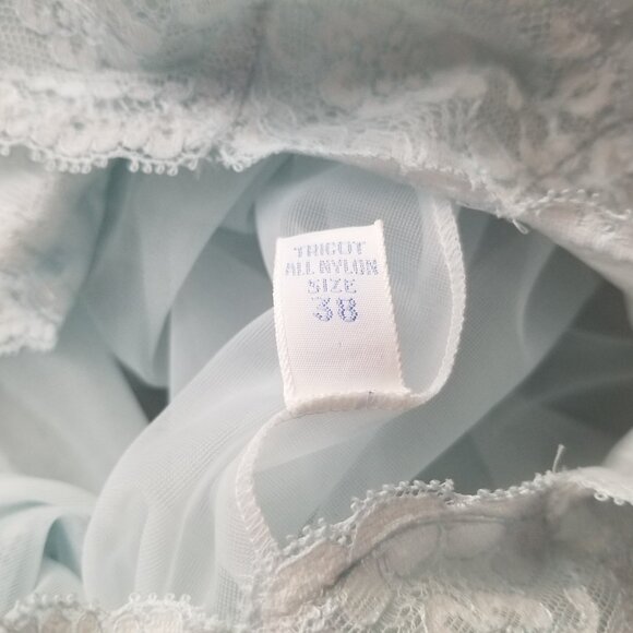 Vintage 1950's Long Pale Blue Lace Peignoir Front Closure Babydoll Robe Size 38 - Picture 11 of 11